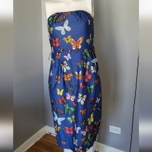 Anthropologie Dress Size 2 Strapless Butterfly Print Dress, Nathalie Lete